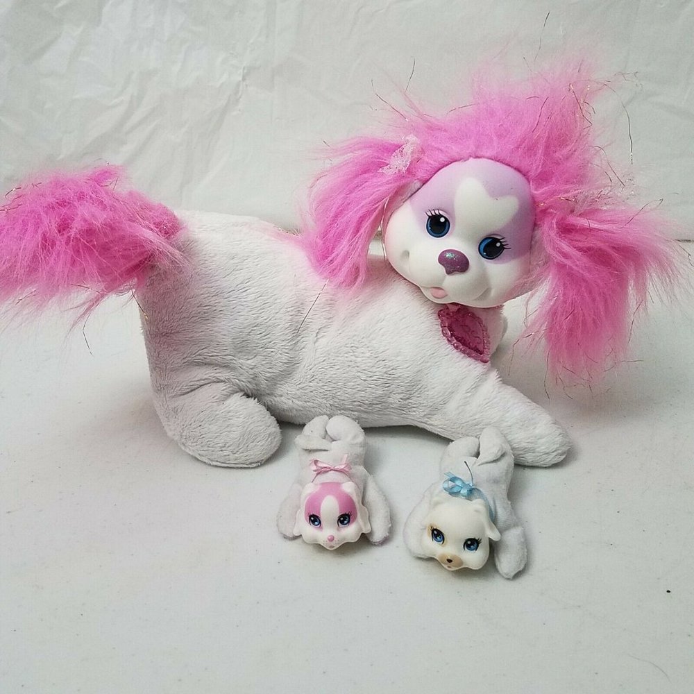 Puppy Surprise White And Pink Mama Dog Plush And 2 Puppies